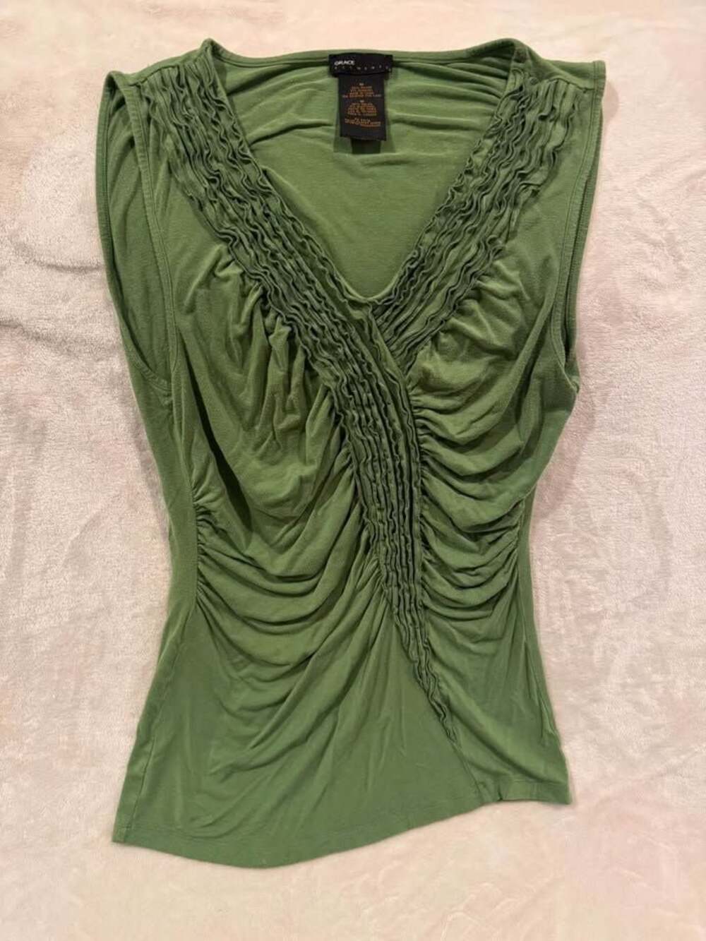 Womens Grace Elements Sleeveless Ruffle Green Top in Medium